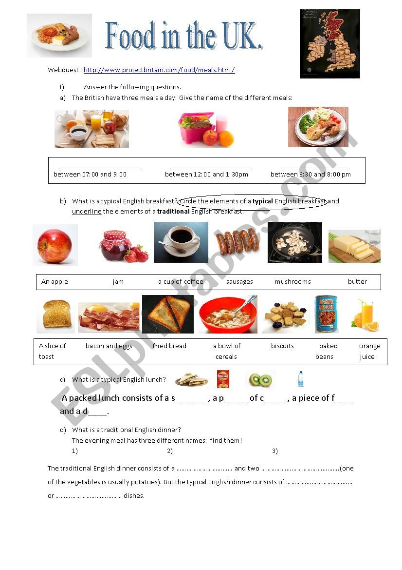 Food in the UK (webquest) worksheet
