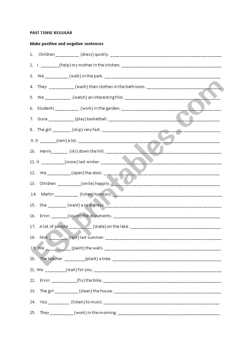 Past tense regular   worksheet