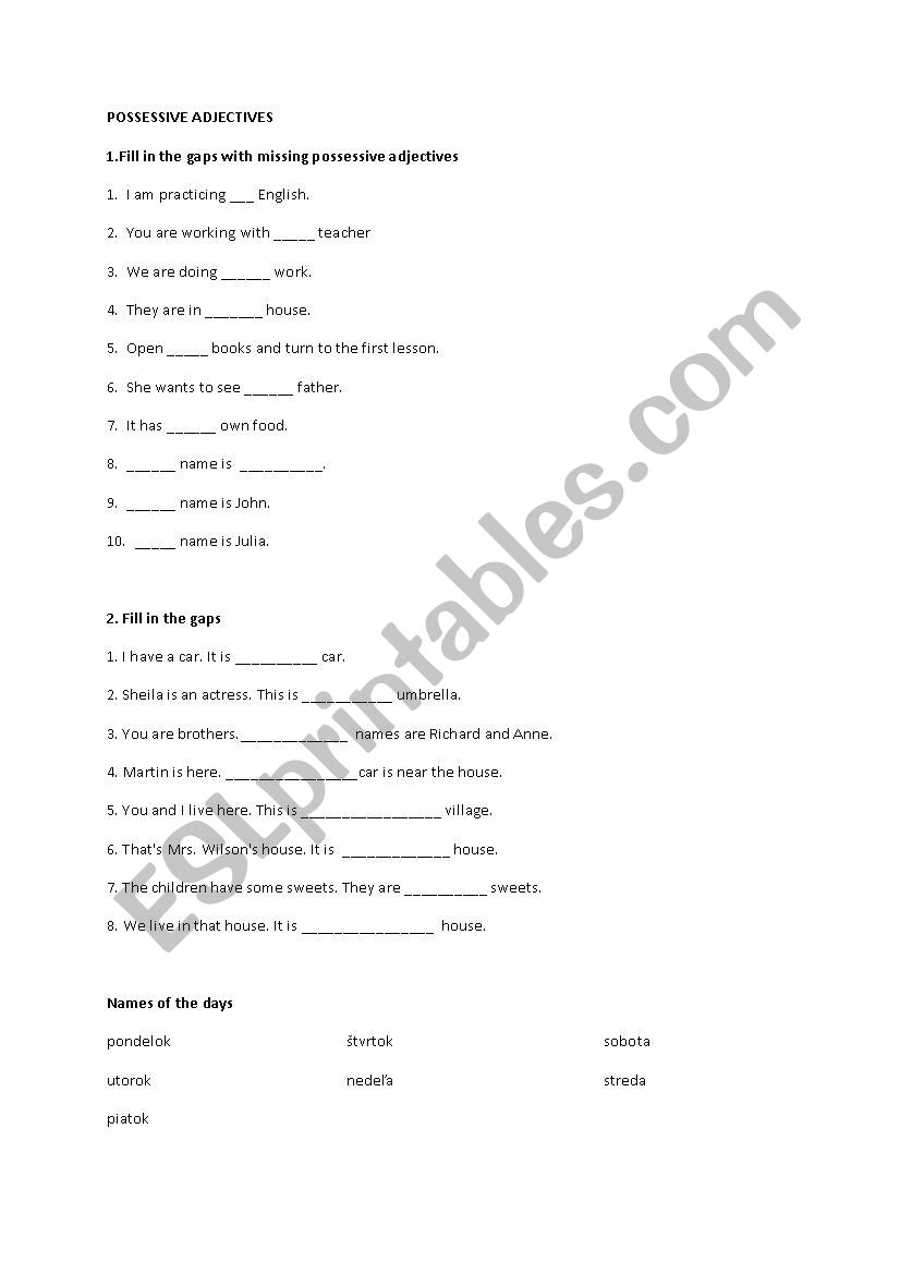 Possessive adjectives worksheet