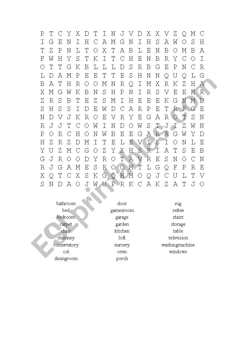 House wordsearch worksheet