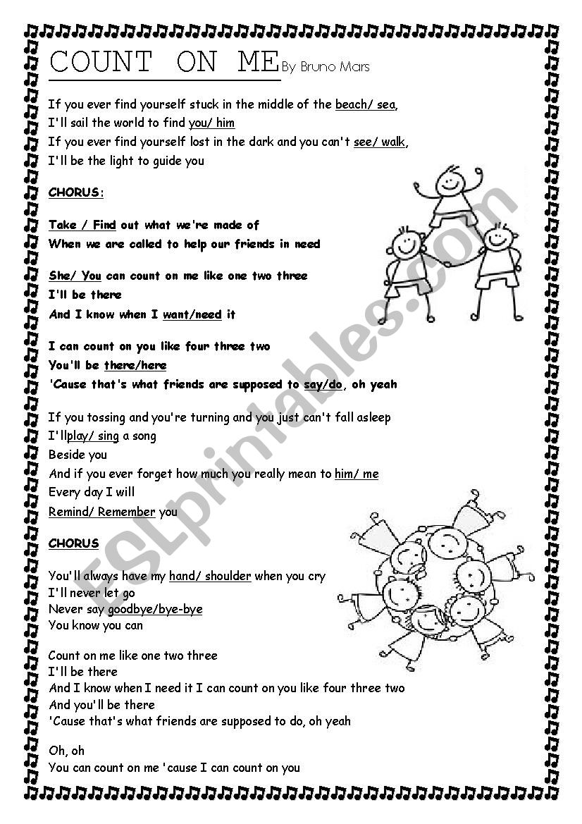 Count on me - Bruno Mars worksheet