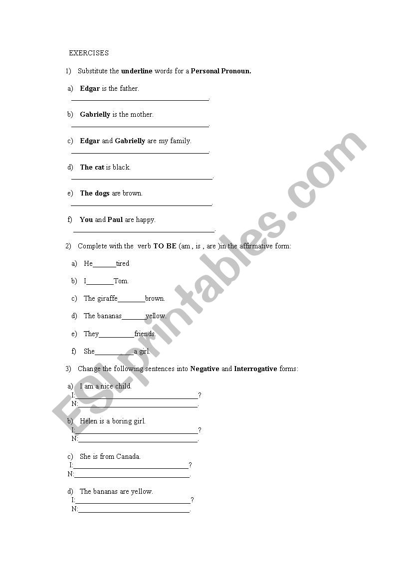 Exercises  worksheet