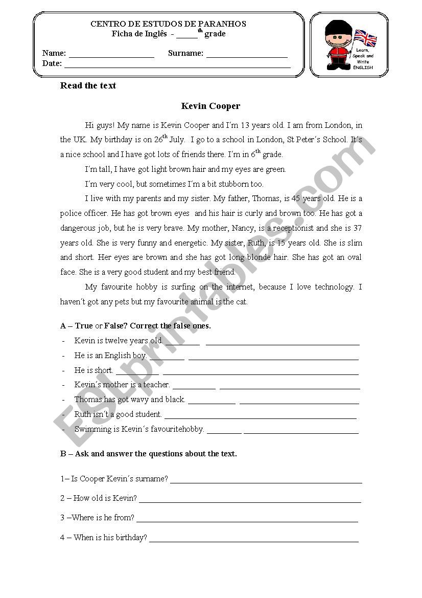 Written Test - Kevin Cooper worksheet