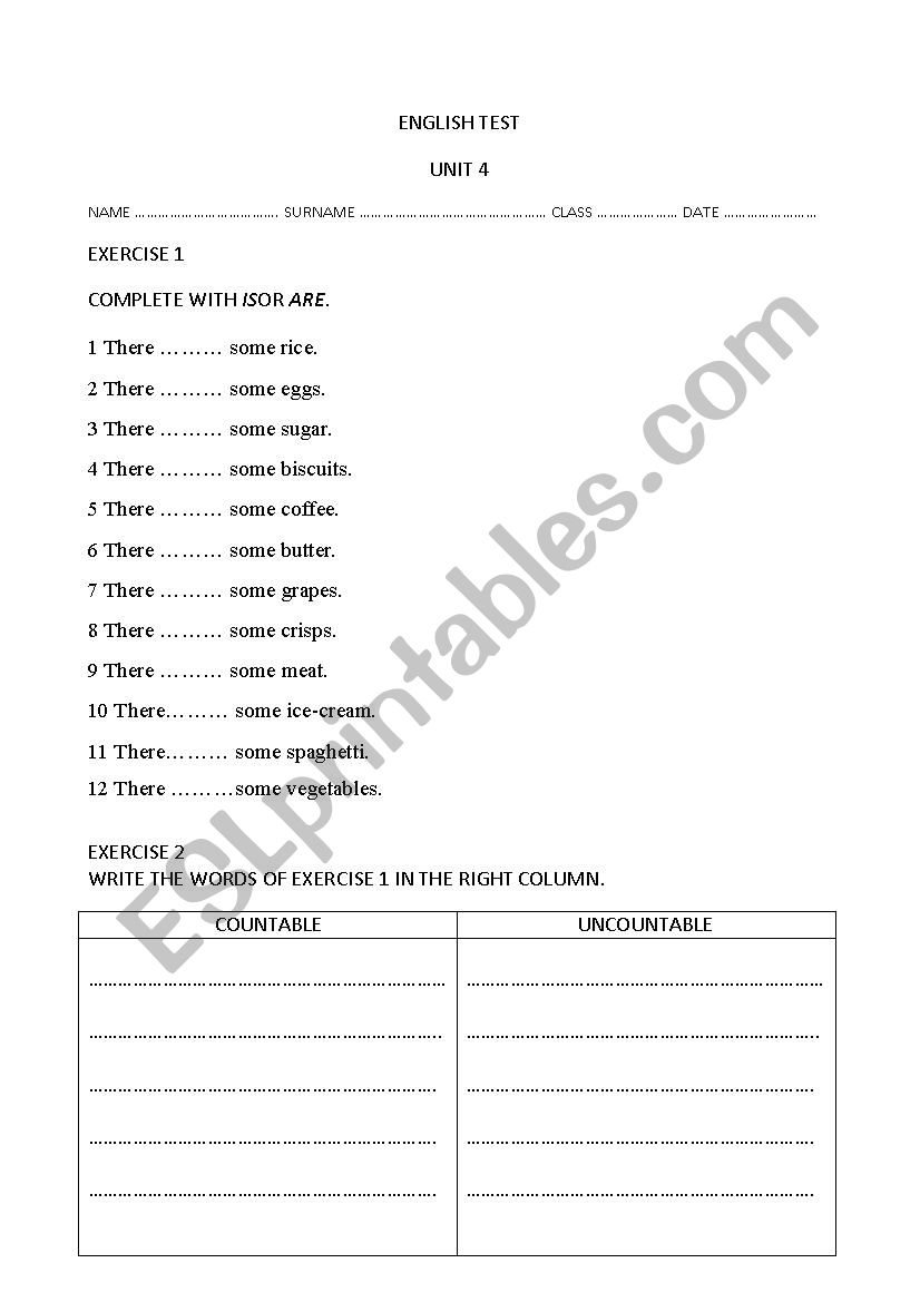 to be - countable / uncountable - some / any - prepositions of place