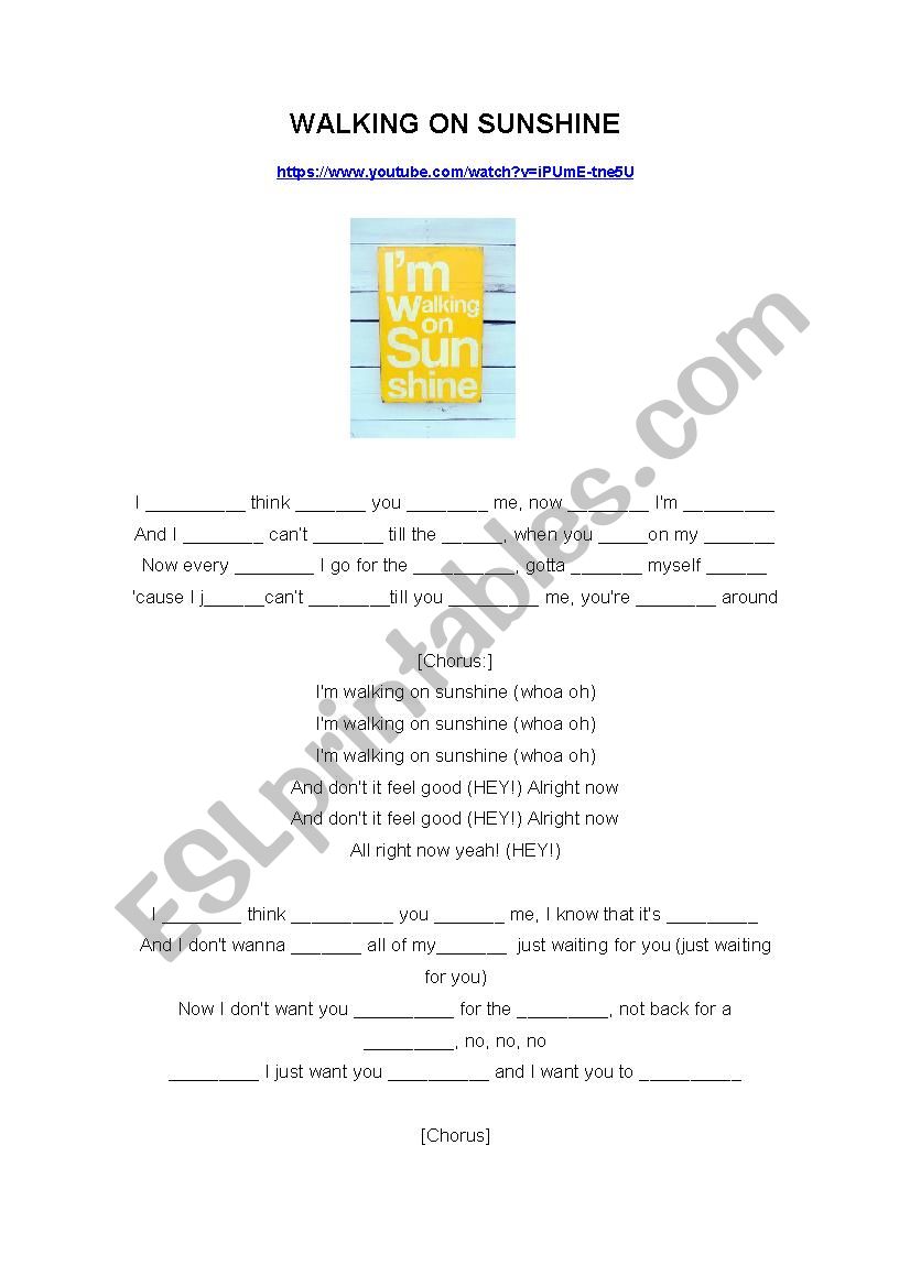 Walking on Sunshine worksheet