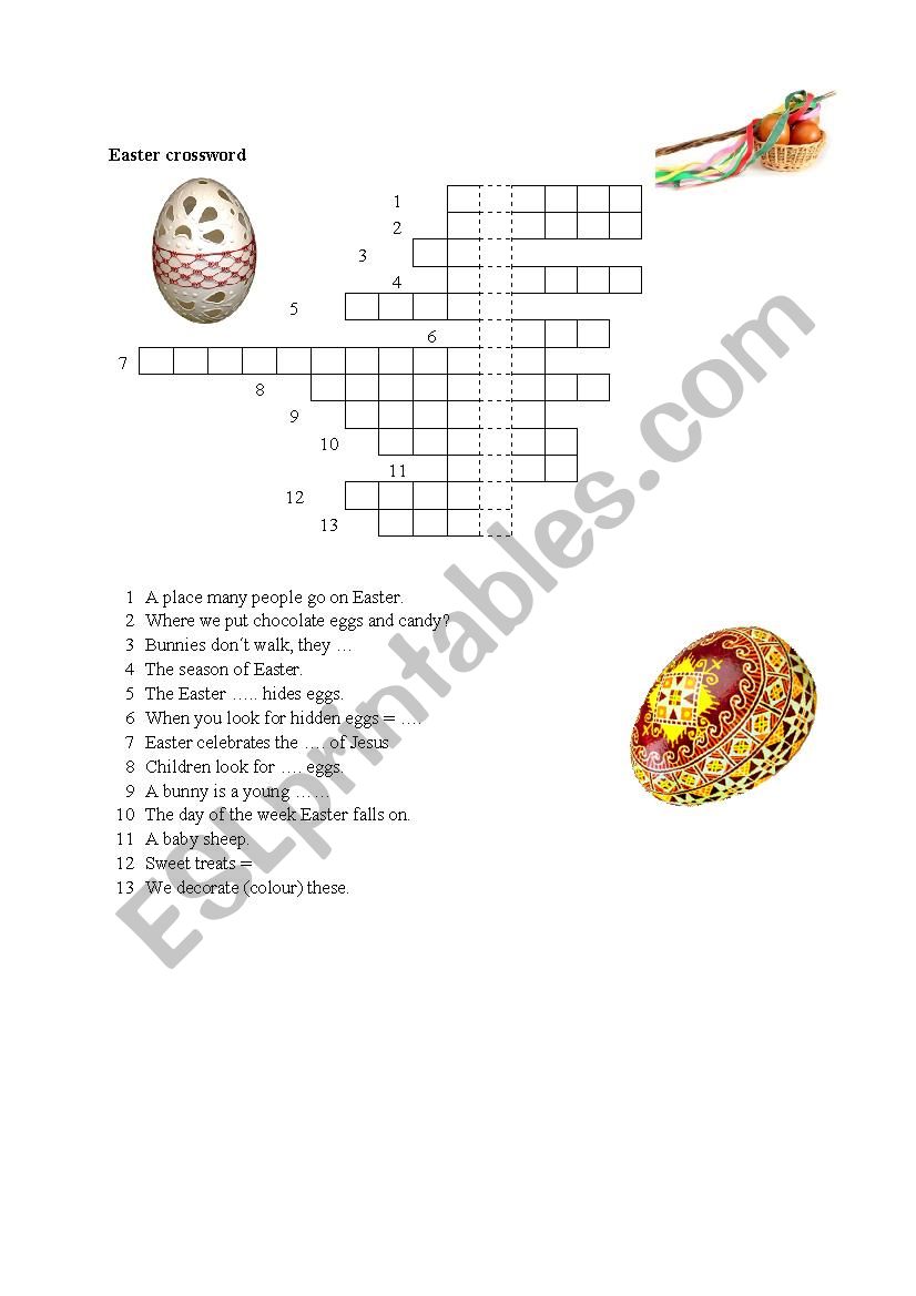 Easter crossword worksheet