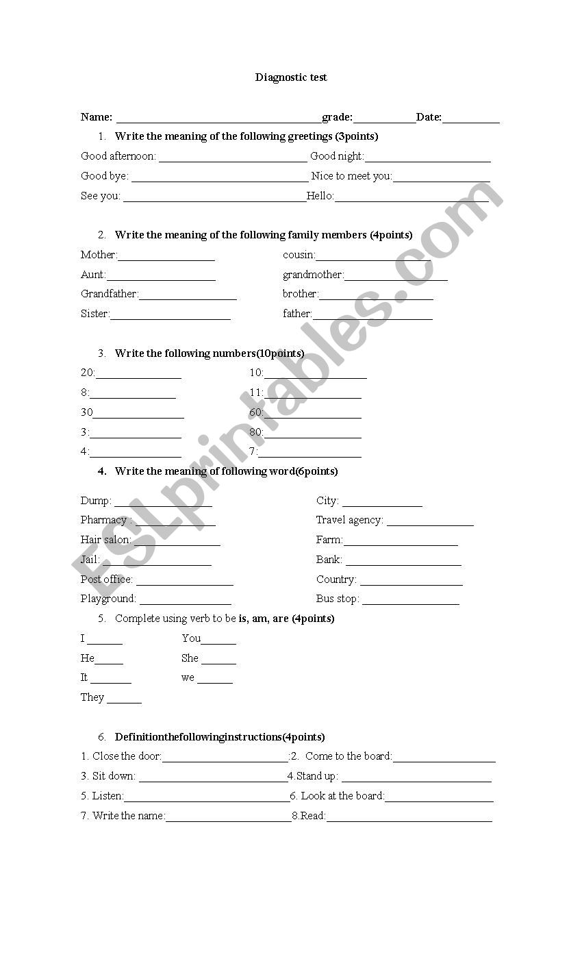 diagnostics test worksheet
