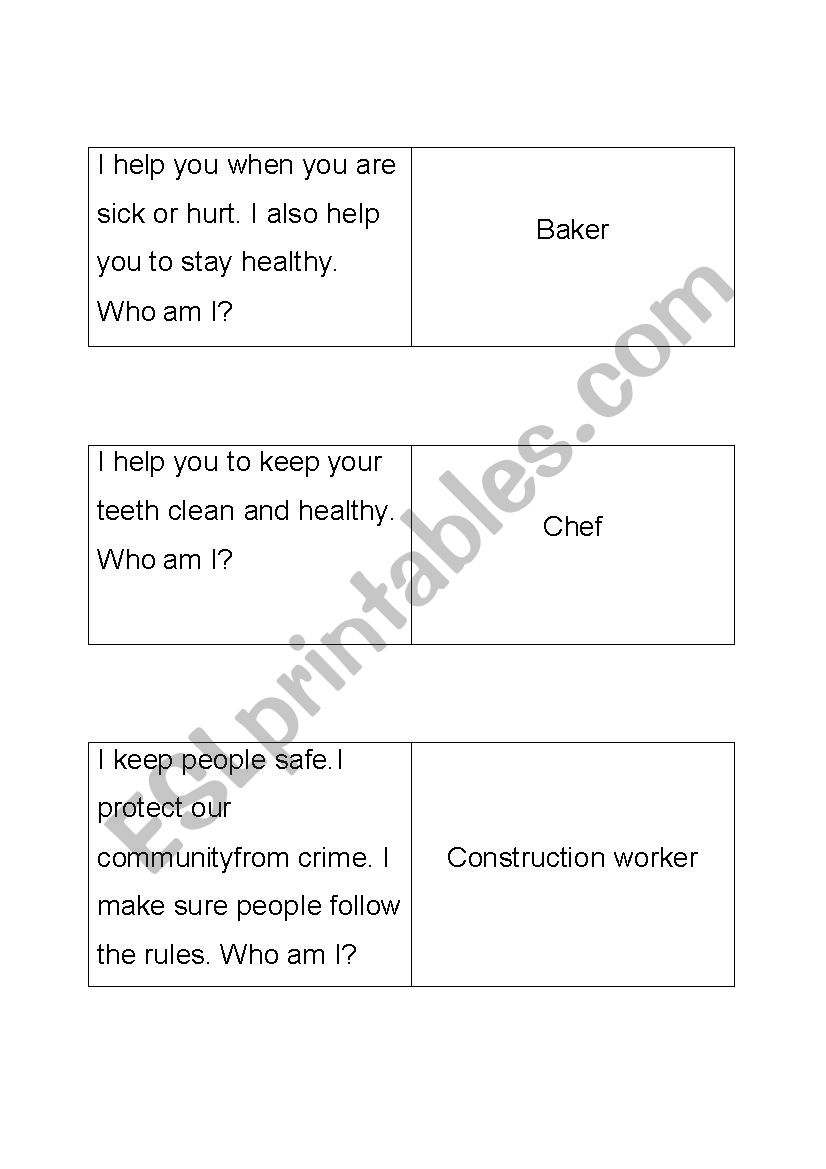 Community Helpers Domino worksheet