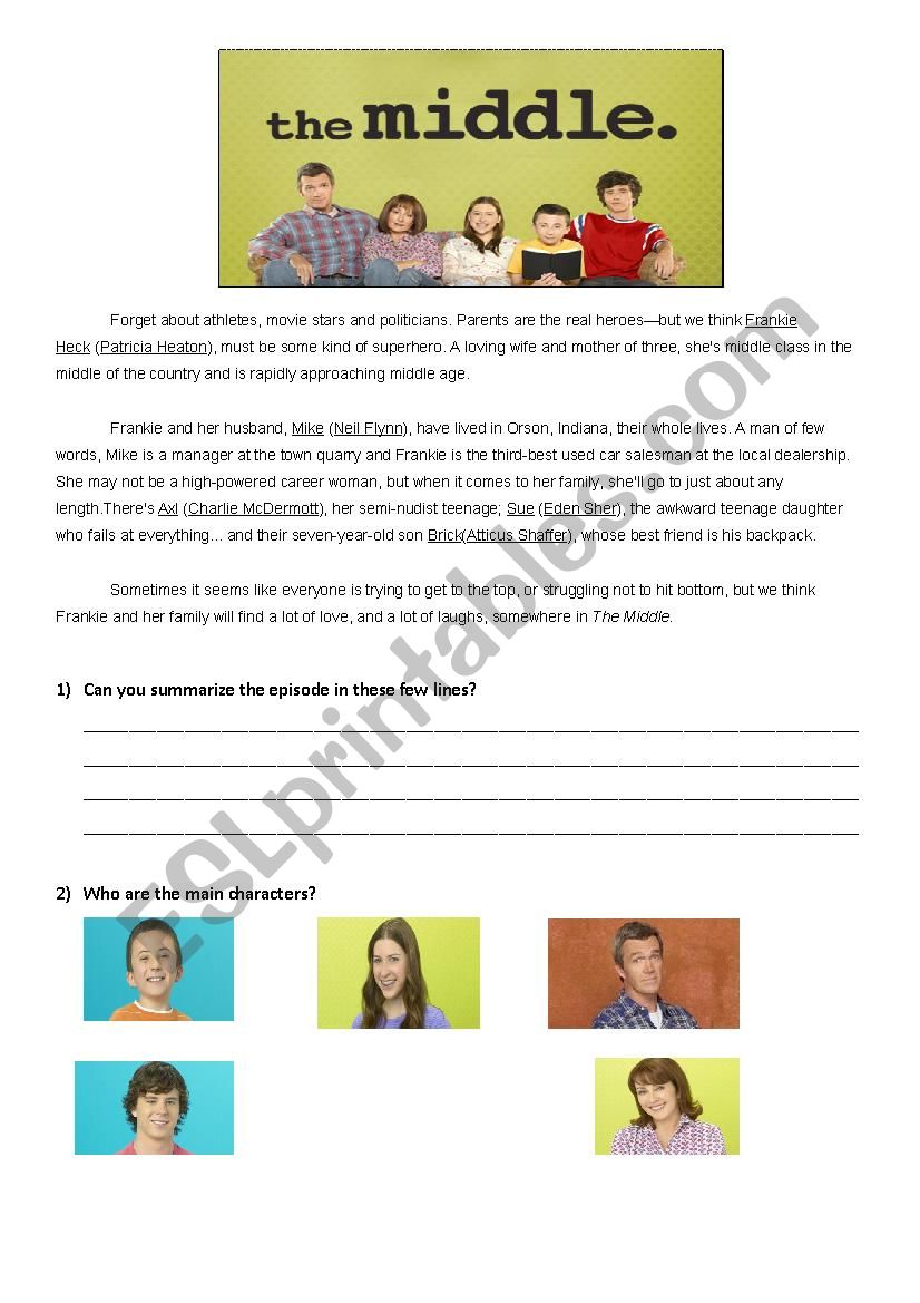 The Middle Worksheet worksheet