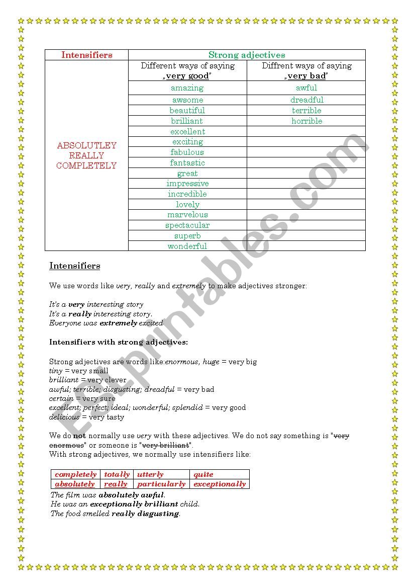 intensifiers worksheet