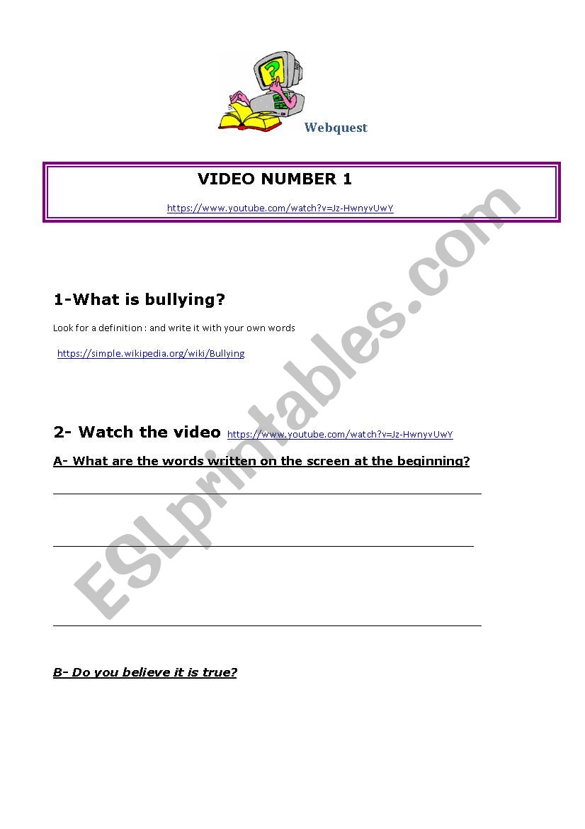 Bullying webquest worksheet