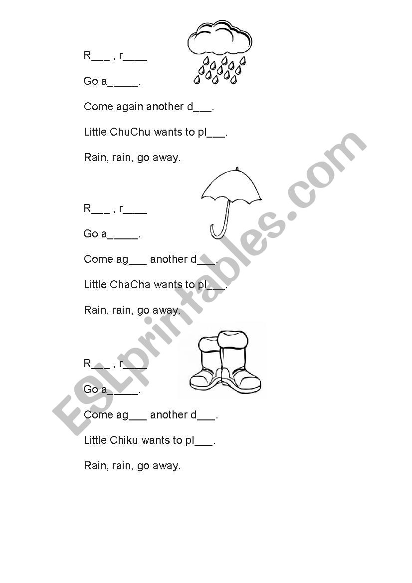 Rain go away worksheet