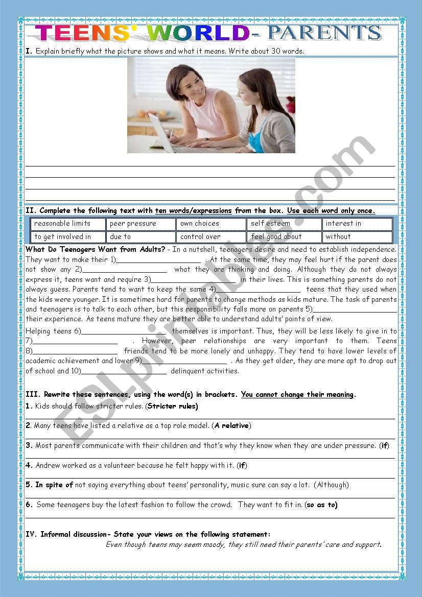 TEENS WORLD-PARENTS worksheet