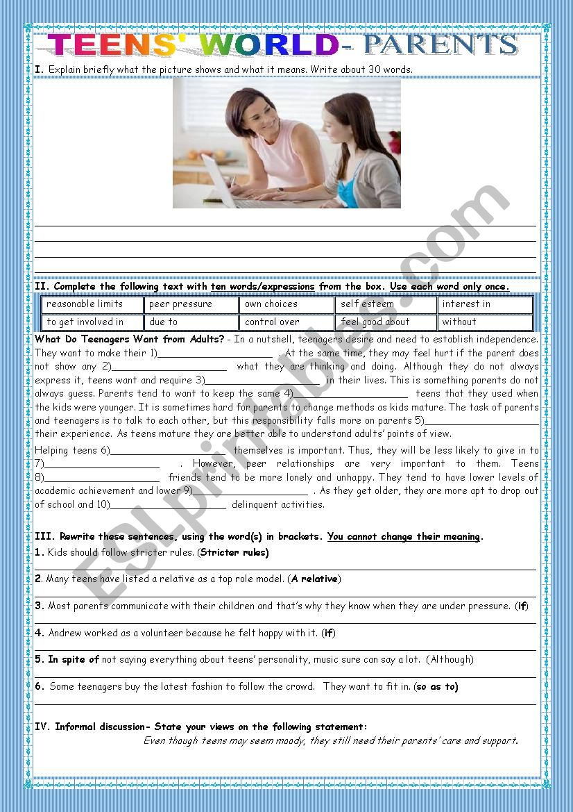 TEENS WORLD-PARENTS worksheet