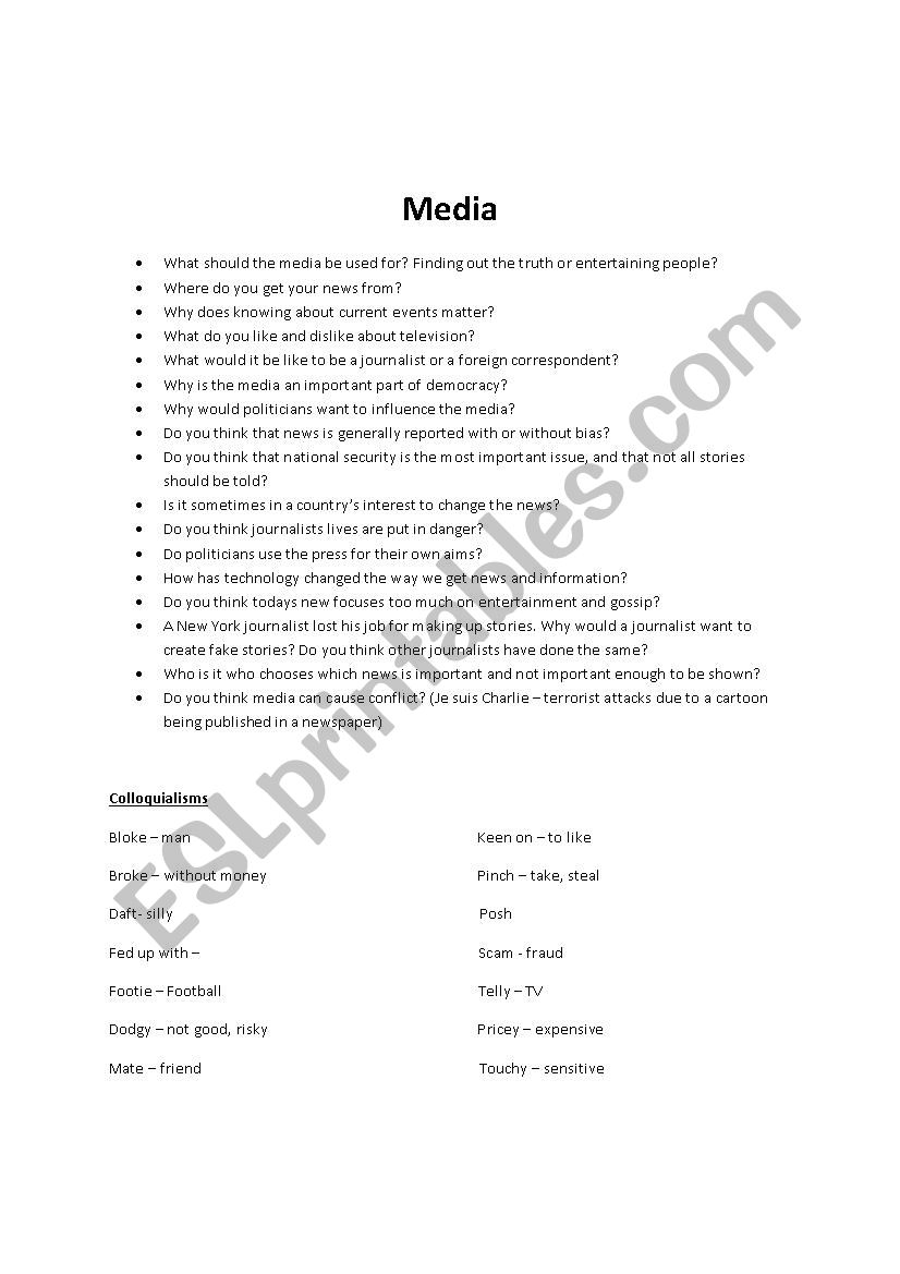 Trinity - The media worksheet