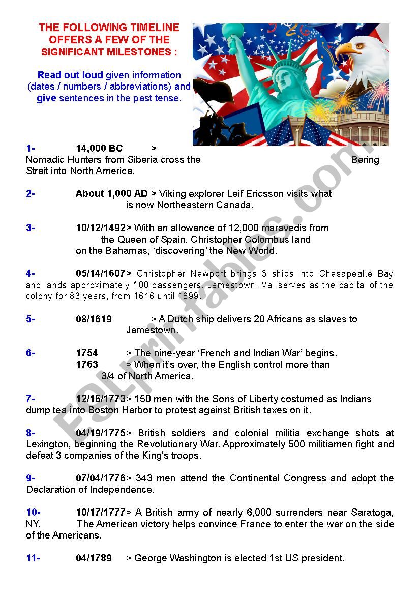 American Timeline Recap worksheet