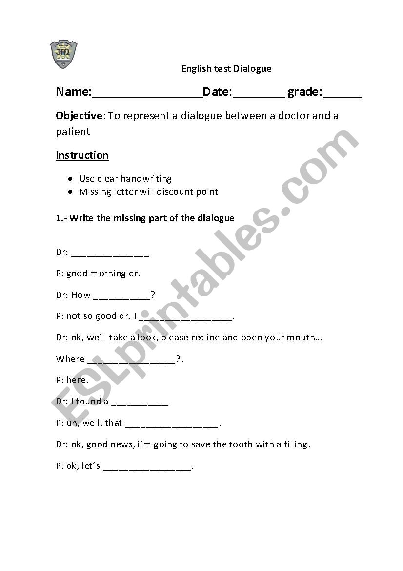 Dialogue worksheet