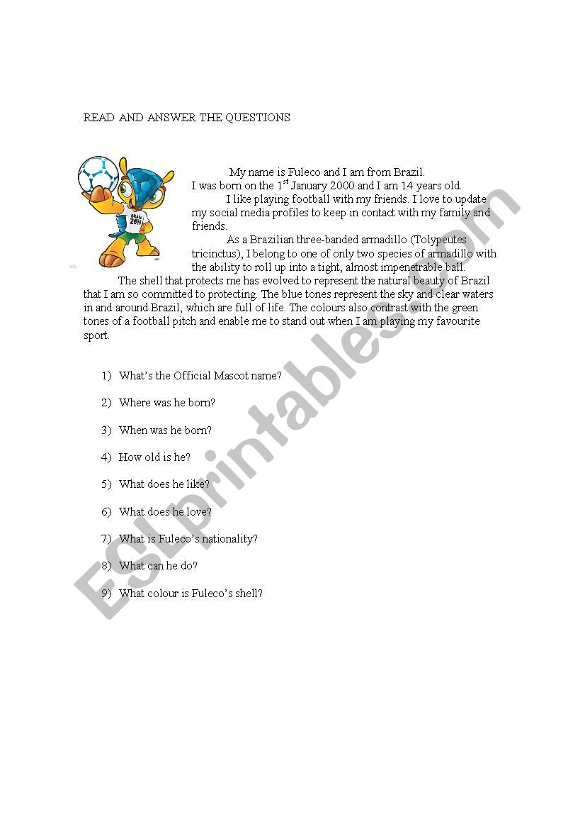 world cup comprehension worksheet