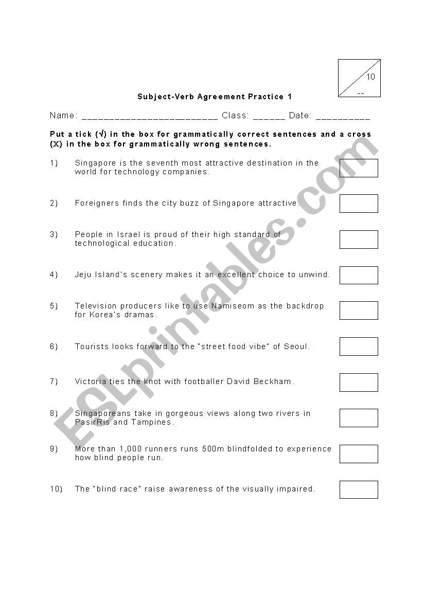 Subject Verb Agreement Practice