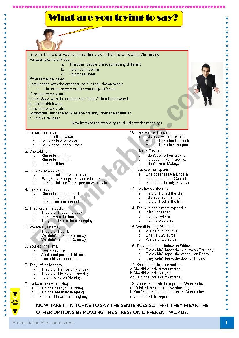 What are you trying to say? Word stress exercise - correcting information 