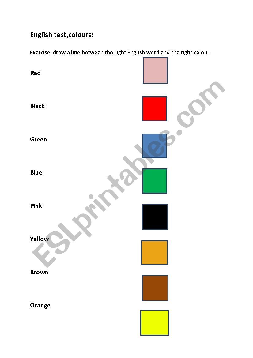 Test colours worksheet