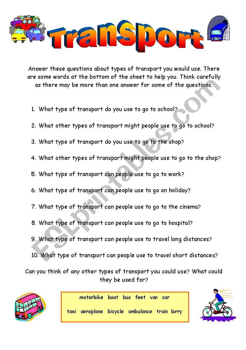 transport worksheet