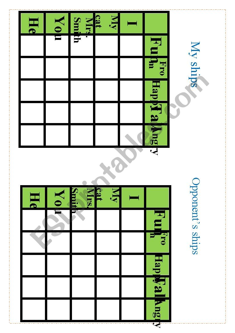 Verb to be Battleships worksheet