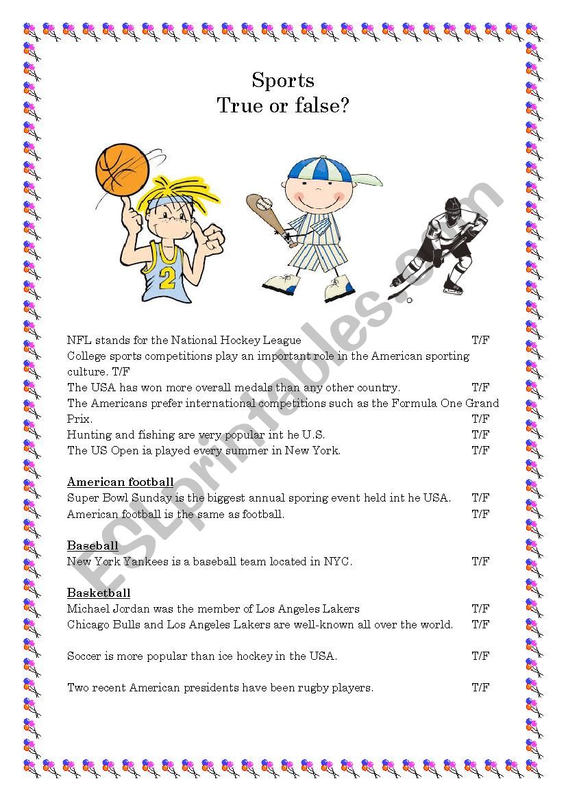 Sports in the USA worksheet
