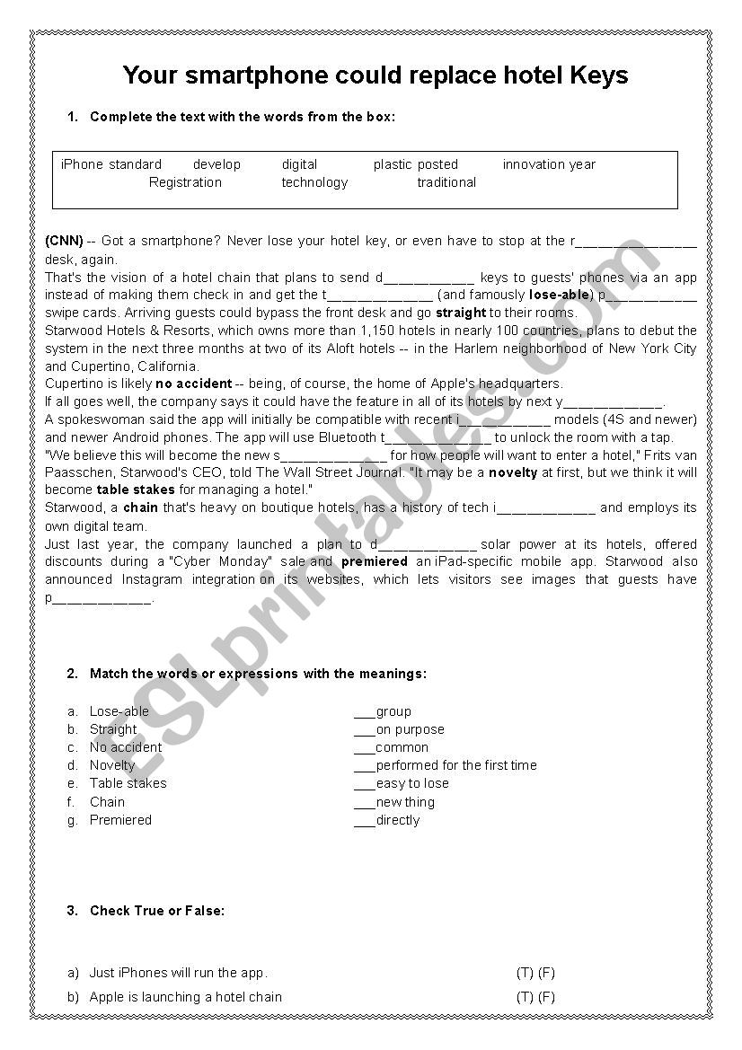 Technology worksheet