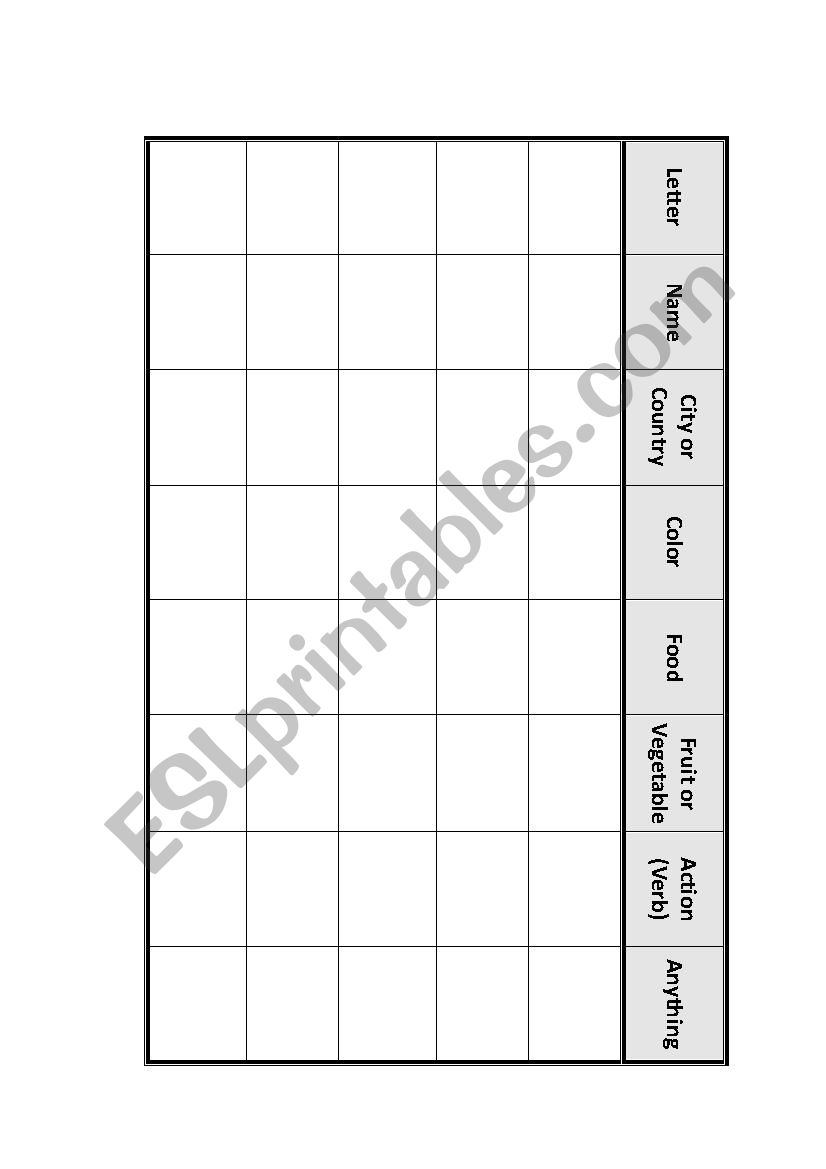 Letter Game (vocab) worksheet