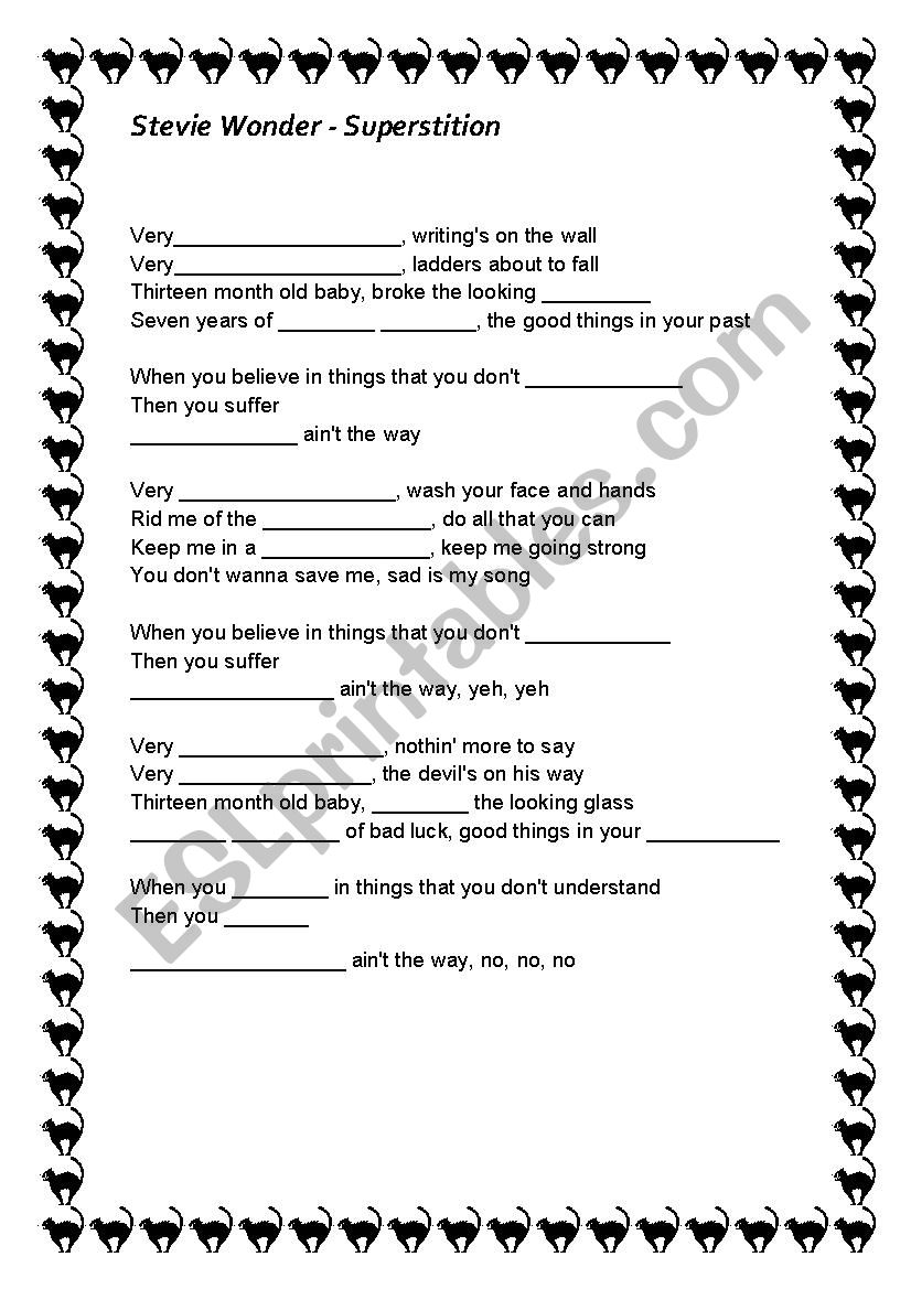 Stevie Wonder - Superstition worksheet