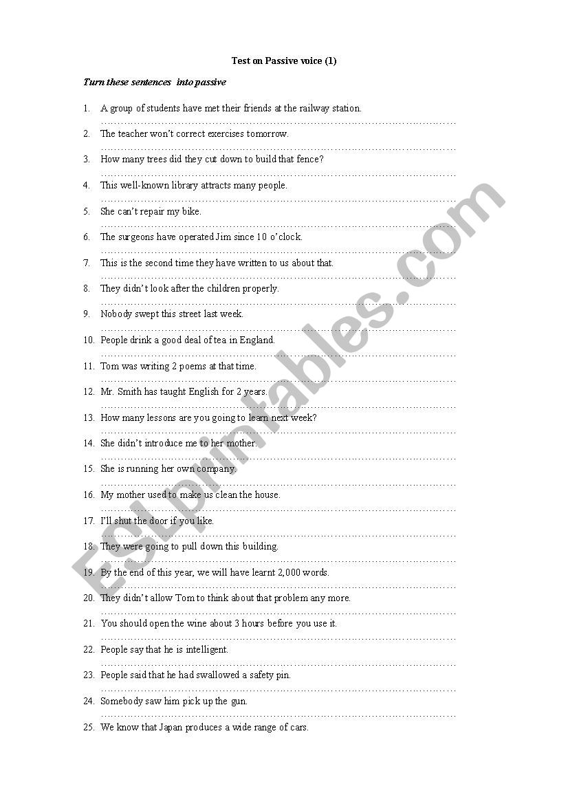 Test on Passive voice worksheet