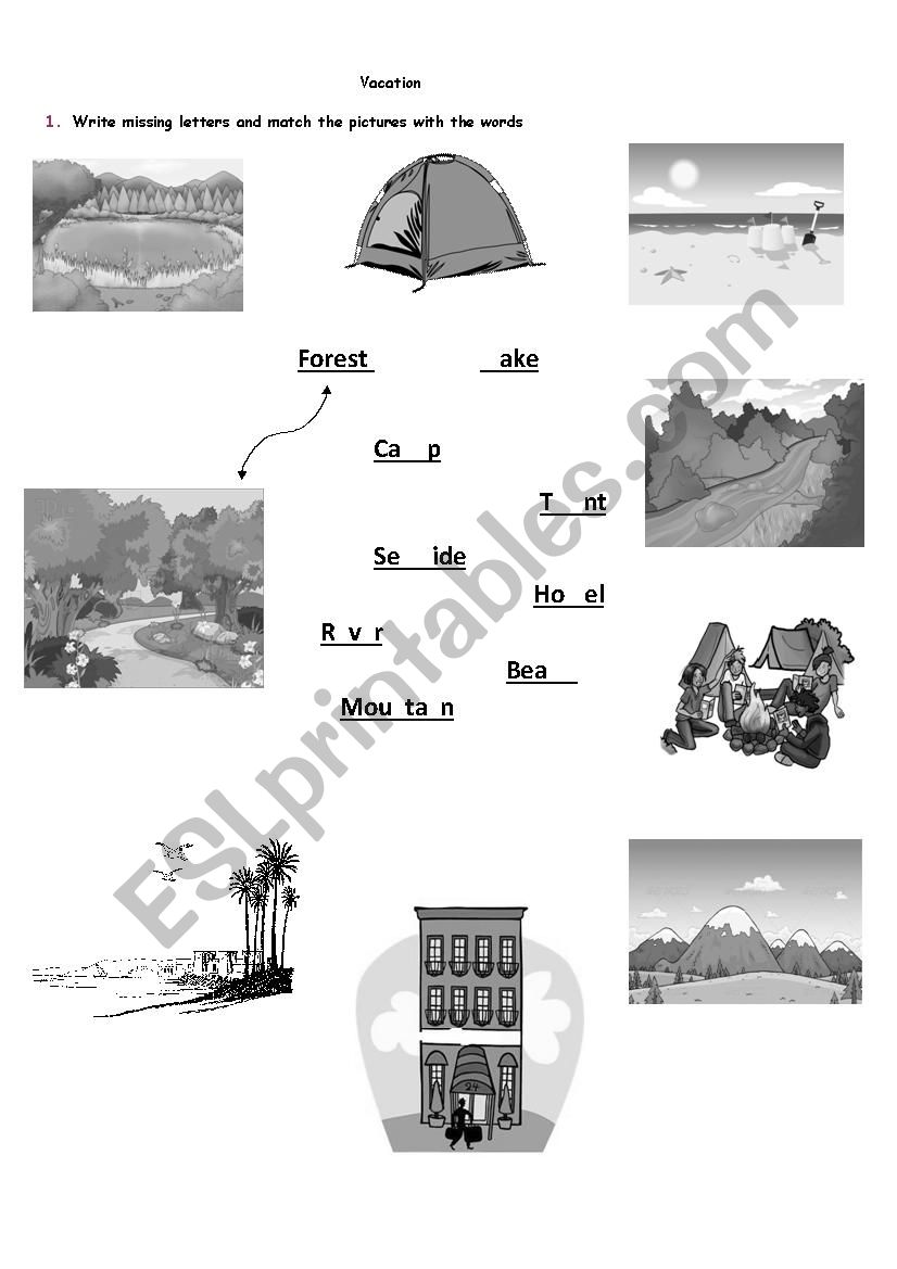 vacation places worksheet