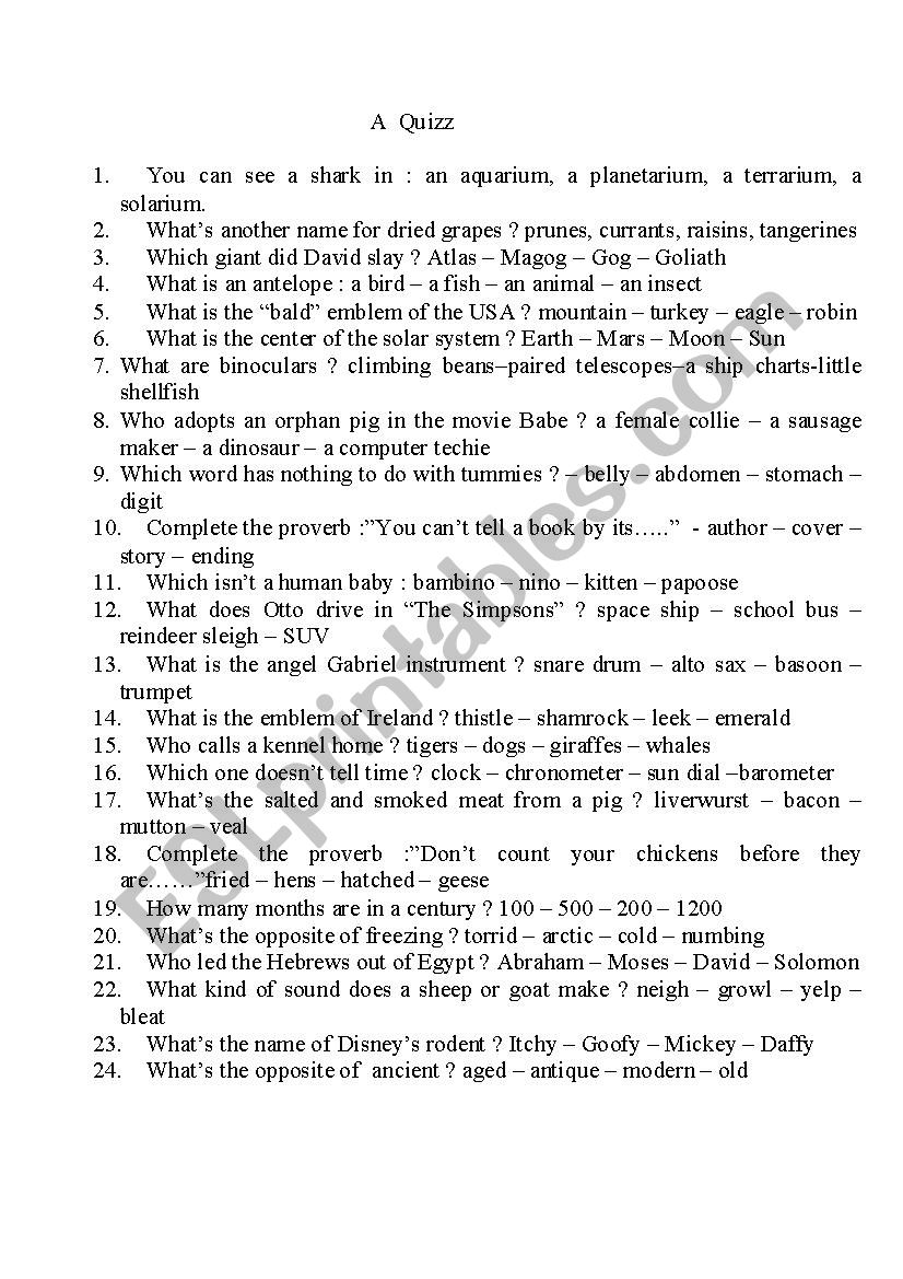 Games-Quiz worksheet