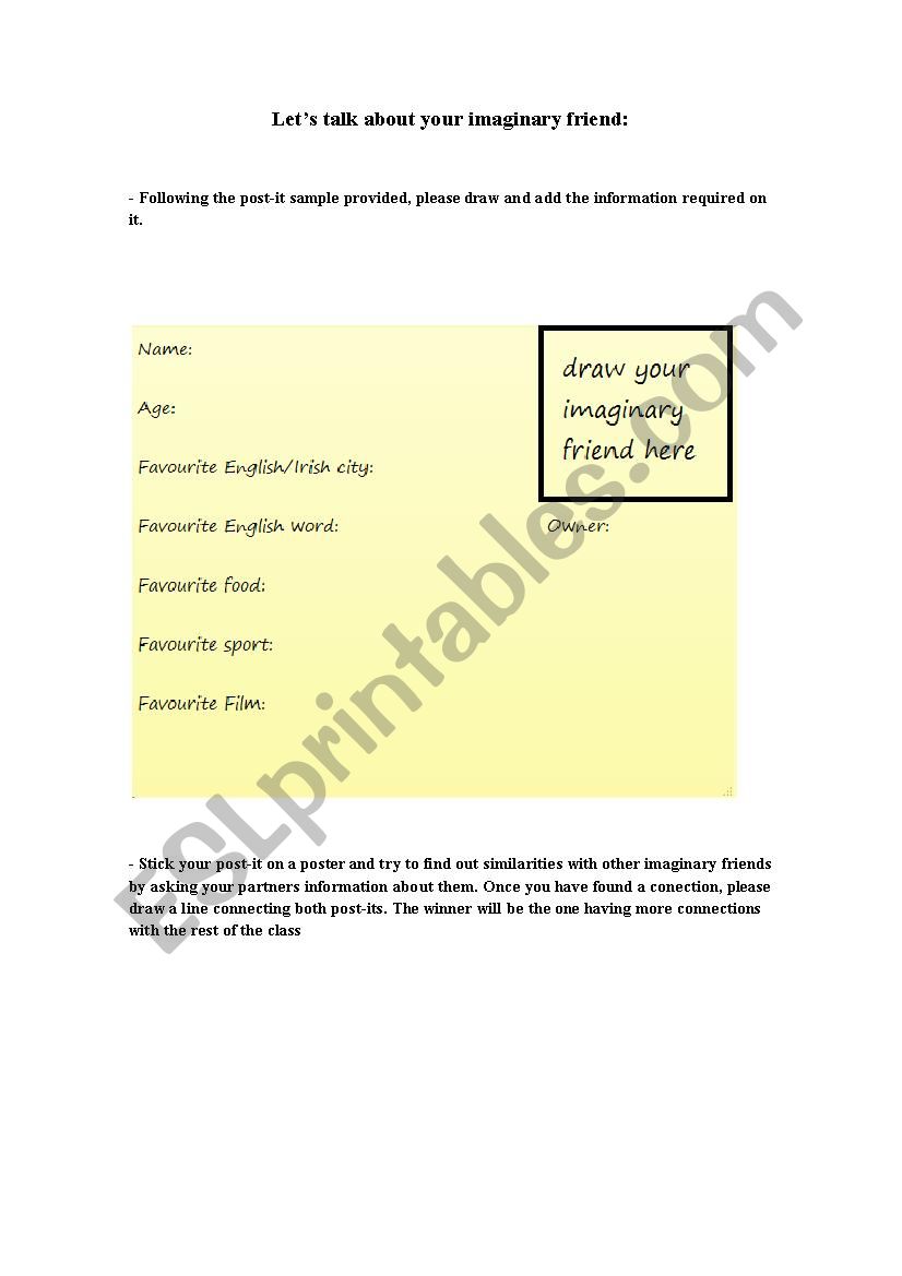 Imaginary friend worksheet