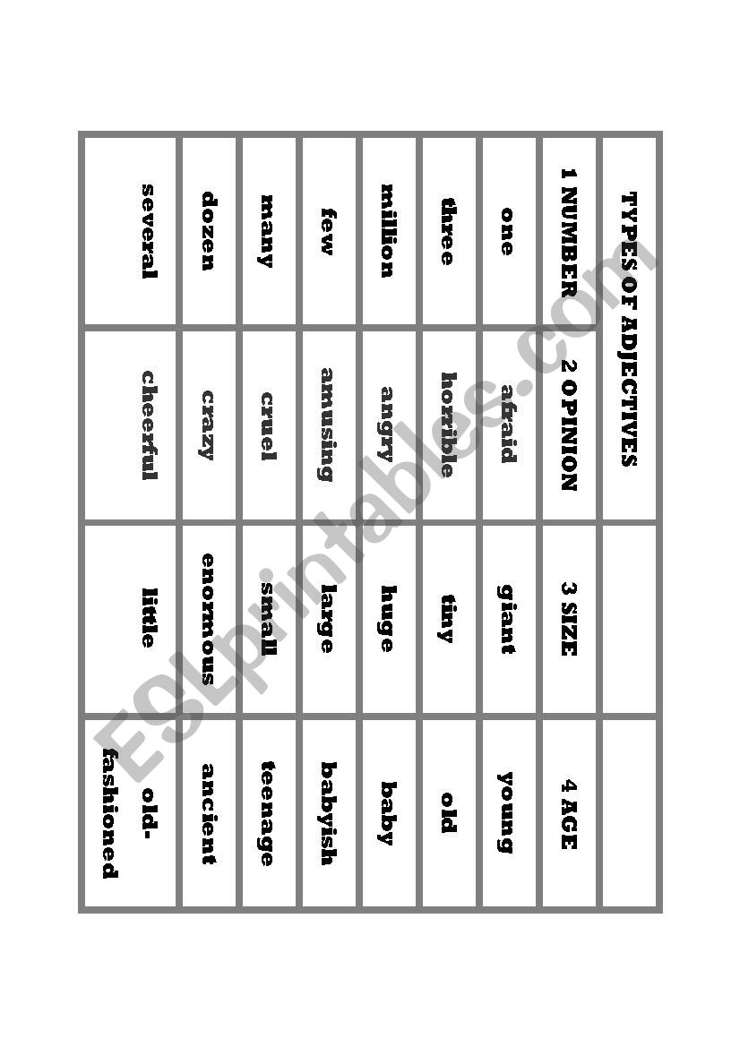 Types of Adjectives Puzzel  worksheet