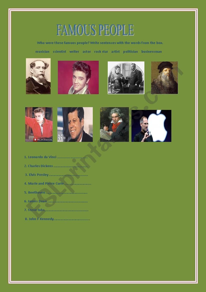 famous people worksheet