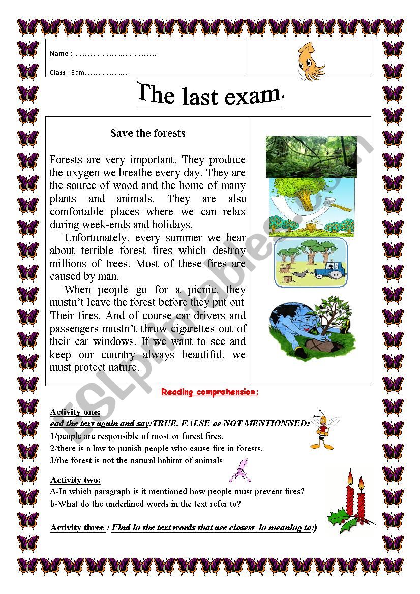 Save the forests worksheet