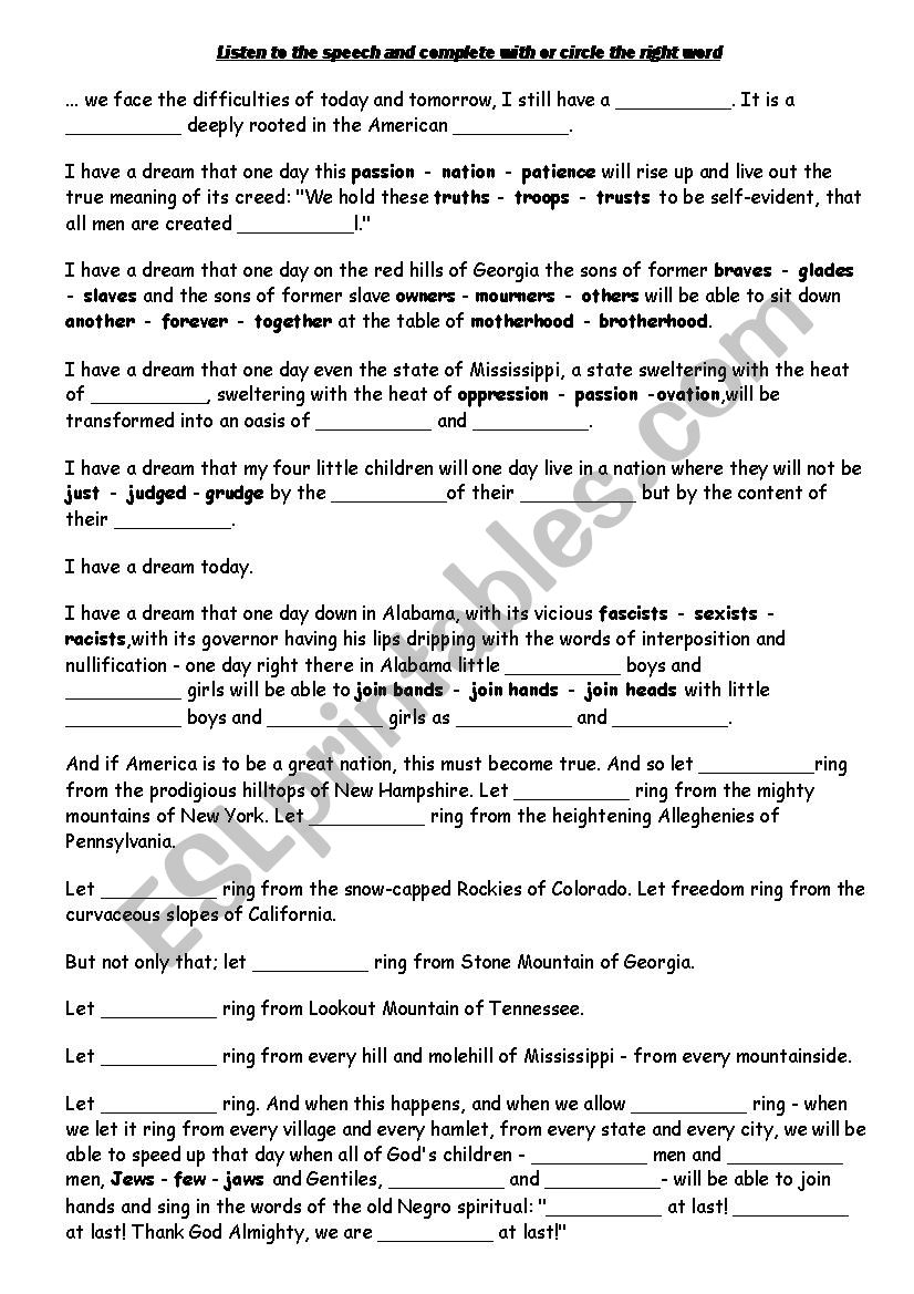 I Have a Dream - Bakermaat  worksheet