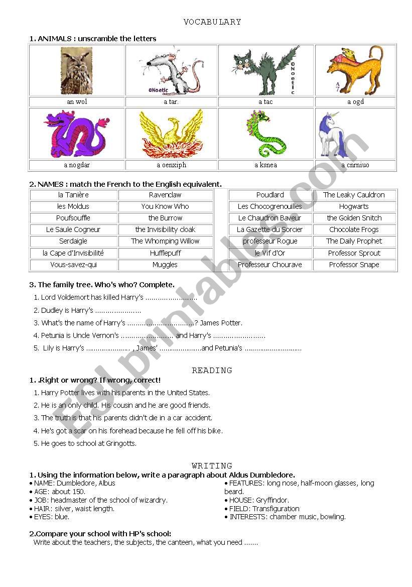 harry potter  worksheet