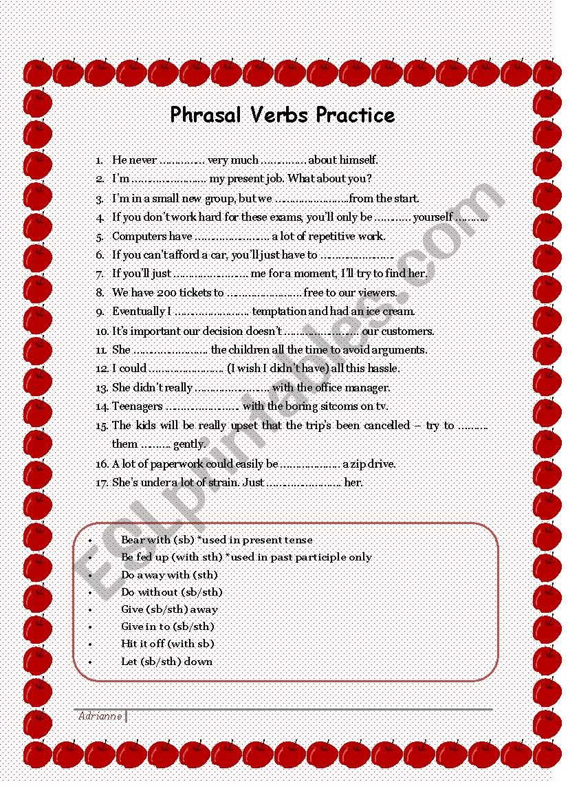 Phrasal verbs worksheet