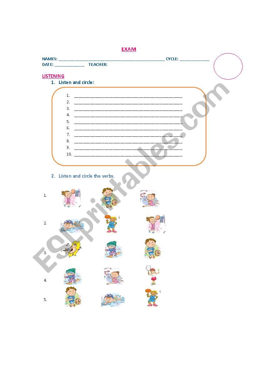 numbers worksheet