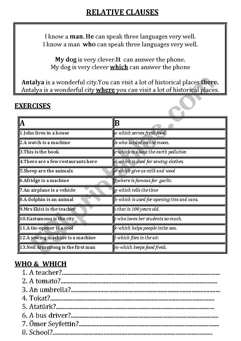 relative clause presentation worksheet