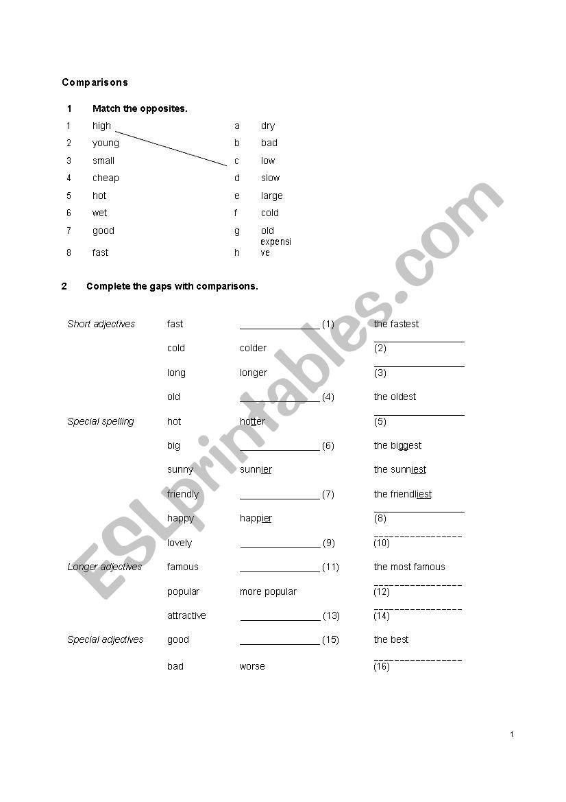 comparatives and superlatives worksheet