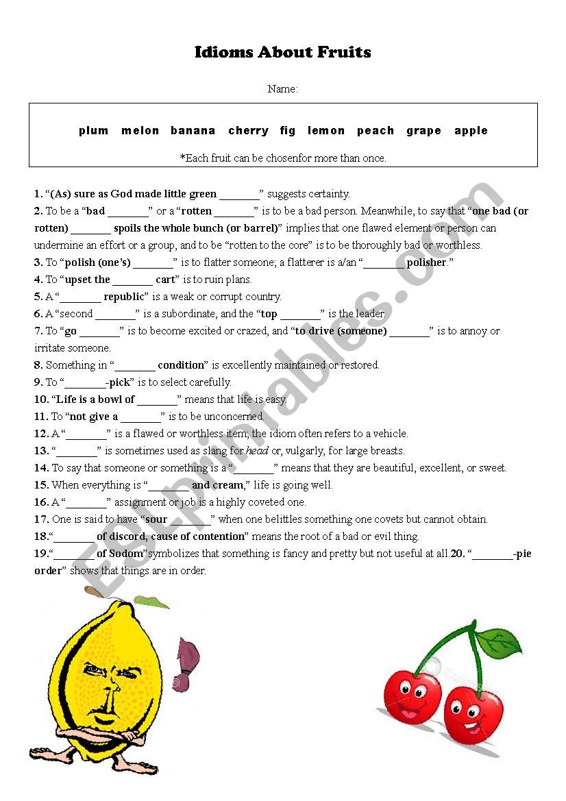 Idioms About Fruits worksheet