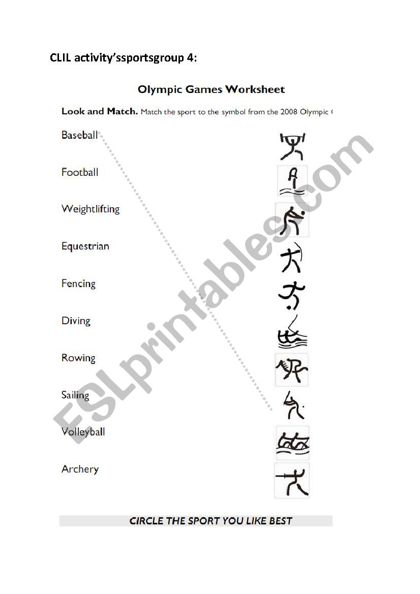 Worksheets theme sports (CLIL)