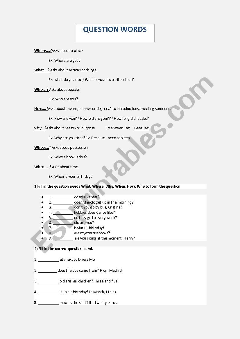 INTERROGATIVES worksheet