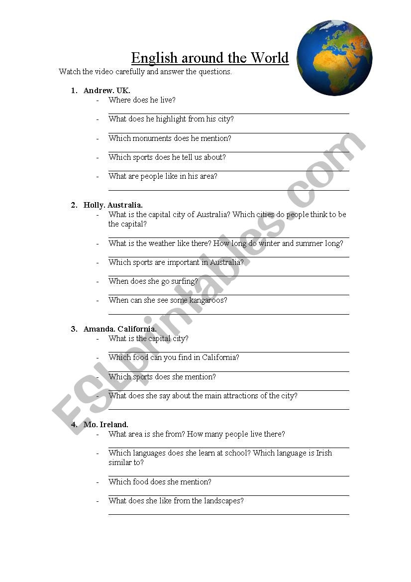 English around the World worksheet