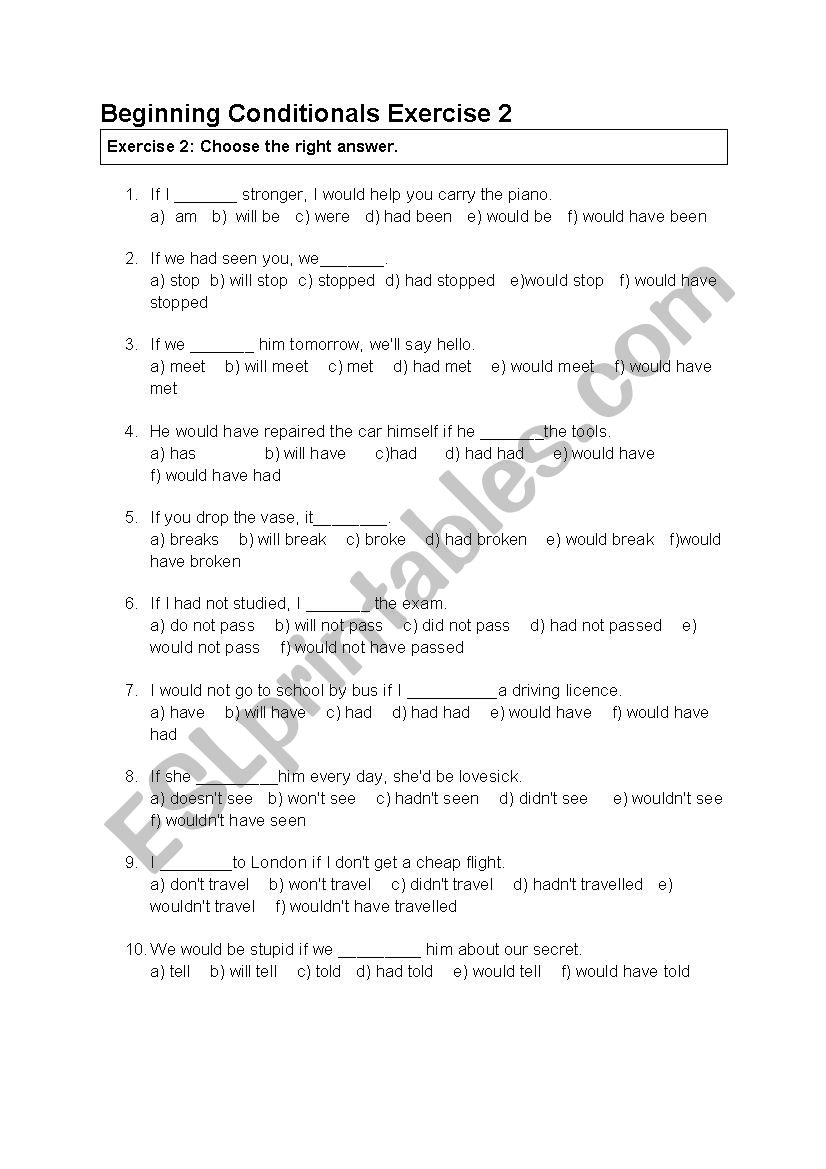 Beginning Conditionals Exercise 2