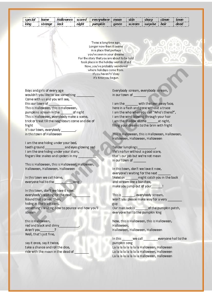 This is Halloween Lyrics worksheet